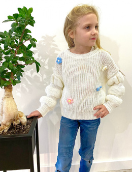 Sweter dziewczęca FLOWERS kolor ecru