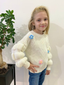 Sweter dziewczęca FLOWERS kolor ecru