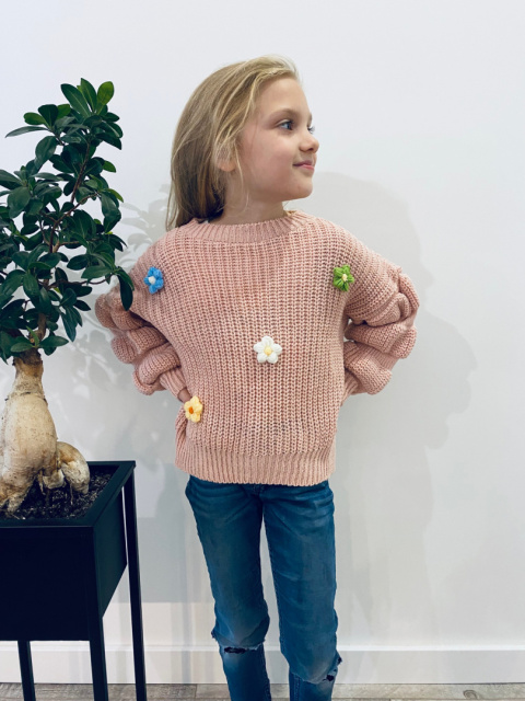 Sweter dziewczęca FLOWERS kolor puder Sweter dziewczęca FLOWERS kolor puder