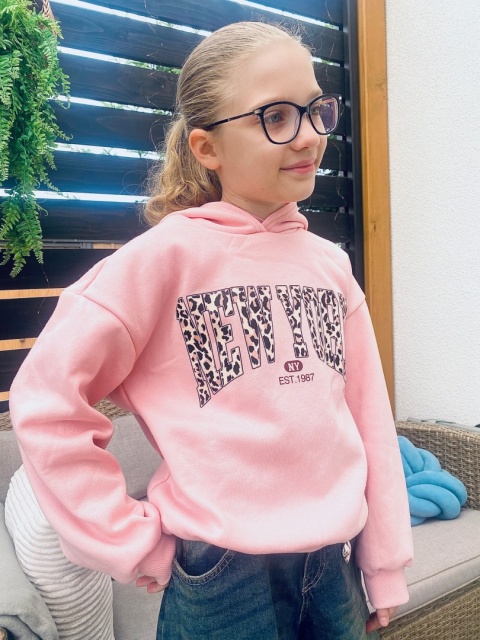 Bluza z kapturem oversize New York róż Bluza z kapturem oversize New York róż