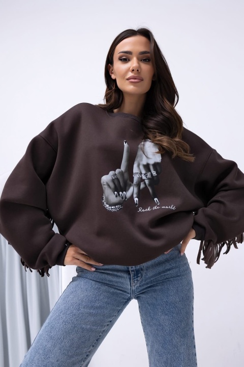 Damska bluza oversize By Sisi czekoladowy Damska bluza oversize By Sisi czekoladowy