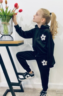 Dres welurowy Z KWIATEM czarny