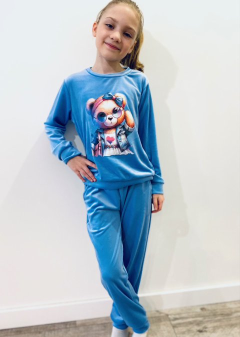 Dres welurowy dziewczęcy MIŚ -niebieski Dres welurowy dziewczęcy MIŚ -niebieski