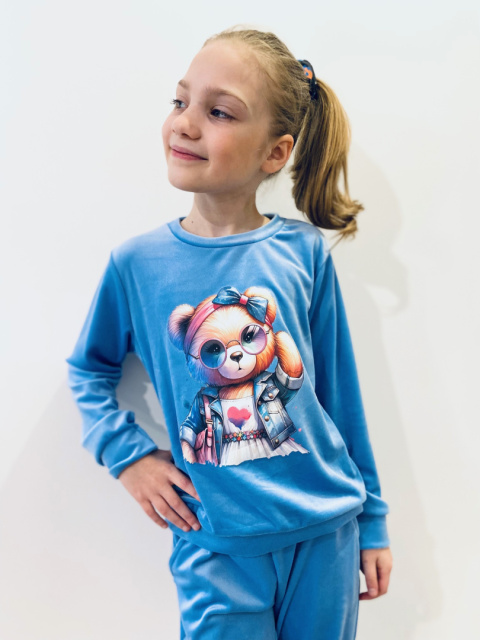Dres welurowy dziewczęcy MIŚ -niebieski Dres welurowy dziewczęcy MIŚ -niebieski