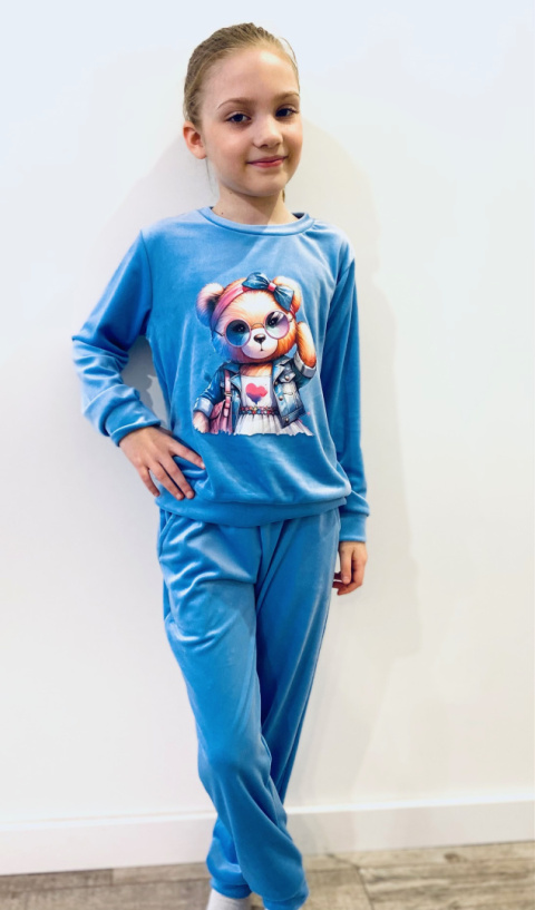Dres welurowy dziewczęcy MIŚ -niebieski Dres welurowy dziewczęcy MIŚ -niebieski