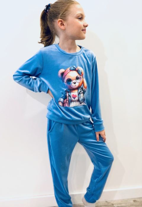 Dres welurowy dziewczęcy MIŚ -niebieski Dres welurowy dziewczęcy MIŚ -niebieski