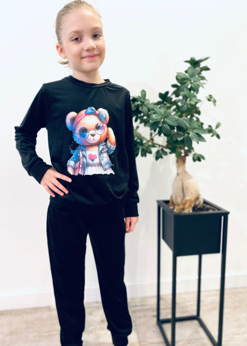 Dres welurowy dziewczęcy MIŚ -czarny Dres welurowy dziewczęcy MIŚ -czarny