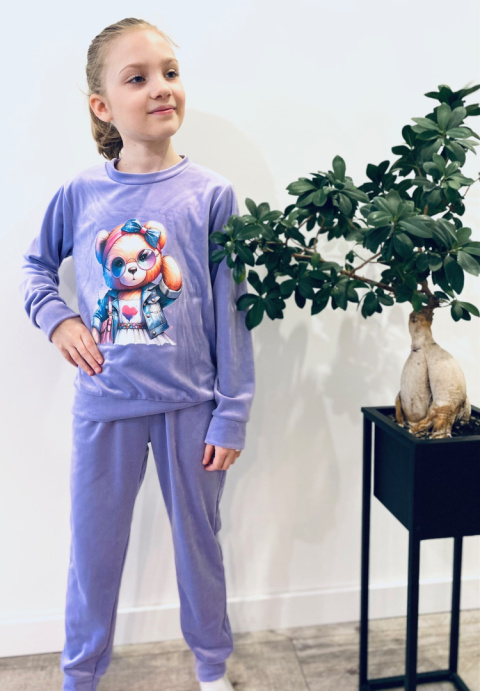 Dres welurowy dziewczęcy MIŚ -fiolet Dres welurowy dziewczęcy MIŚ -fiolet