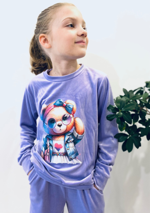Dres welurowy dziewczęcy MIŚ -fiolet Dres welurowy dziewczęcy MIŚ -fiolet