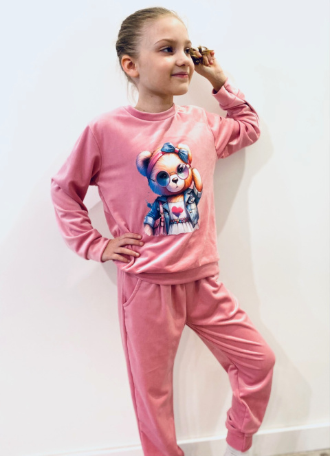 Dres welurowy dziewczęcy MIŚ - róż Dres welurowy dziewczęcy MIŚ - róż