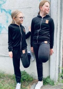 Dres welurowy dziewczęcy z misiem - czarny