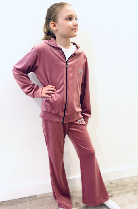 Dres welurowy dzwony i bluza KOKARDKA- puder Dres welurowy dzwony i bluza KOKARDKA- puder