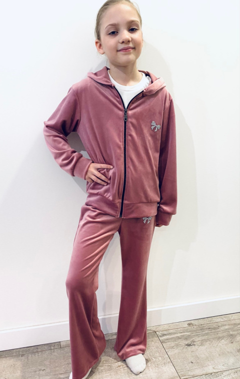 Dres welurowy dzwony i bluza KOKARDKA- puder Dres welurowy dzwony i bluza KOKARDKA- puder