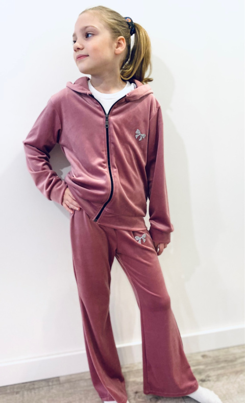 Dres welurowy dzwony i bluza KOKARDKA- puder Dres welurowy dzwony i bluza KOKARDKA- puder