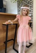 Elegancka sukienka KOMUNIA tiul, pasek z kokardą