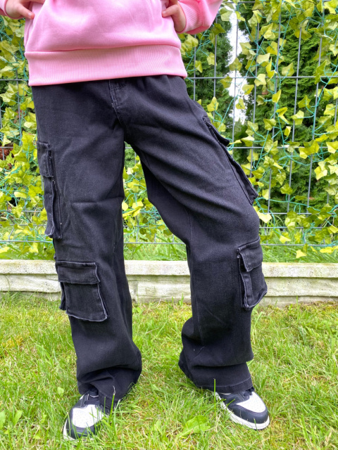 Spodnie dziewczęce JEANS CARGO bojówki czarne Spodnie dziewczęce JEANS CARGO bojówki czarne