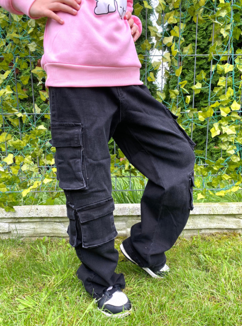 Spodnie dziewczęce JEANS CARGO bojówki czarne Spodnie dziewczęce JEANS CARGO bojówki czarne