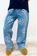 Spodnie jeans szerokie KWIATY