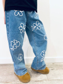 Spodnie jeans szerokie KWIATY