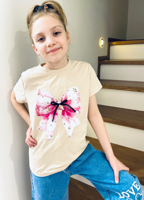 T-shirt KOKARDKA cekiny beż T-shirt KOKARDKA cekiny beż