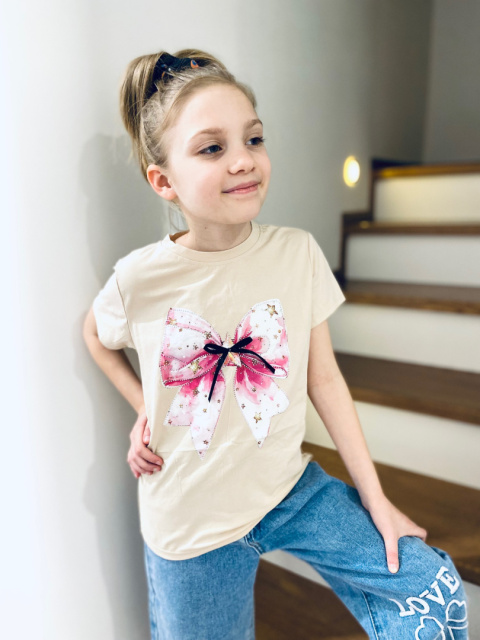 T-shirt KOKARDKA cekiny beż T-shirt KOKARDKA cekiny beż