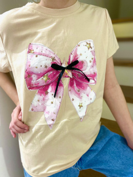 T-shirt KOKARDKA cekiny beż