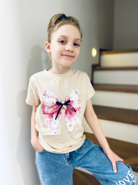 T-shirt KOKARDKA cekiny beż T-shirt KOKARDKA cekiny beż
