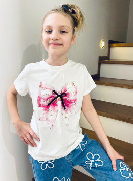 T-shirt Kokardka cekiny biel