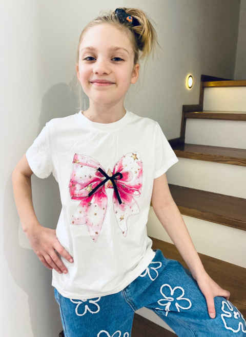 T-shirt Kokardka cekiny biel T-shirt Kokardka cekiny biel