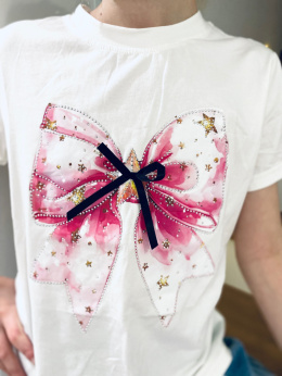 T-shirt Kokardka cekiny biel