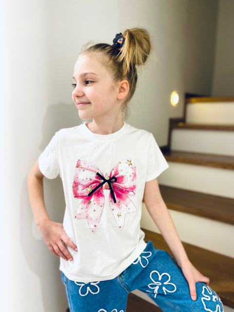T-shirt Kokardka cekiny biel T-shirt Kokardka cekiny biel