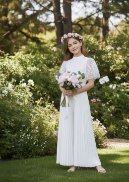 Biały wizytowy kombinezon KOMUNIA WESELE