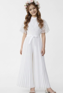 Biały wizytowy kombinezon KOMUNIA WESELE