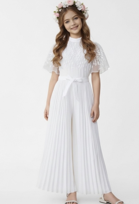 Biały wizytowy kombinezon KOMUNIA WESELE