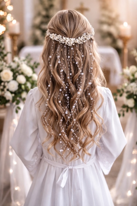 Biżuteria KOMUNIJNA, perły na włosy, spinka perły