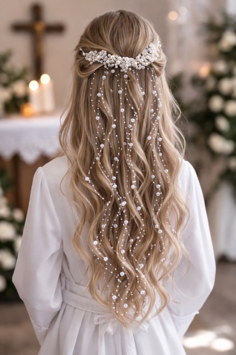 Biżuteria KOMUNIJNA, perły na włosy, spinka perły