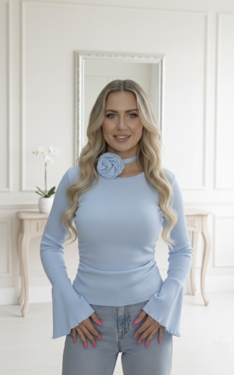 Bluzka dzianinowa damska RÓŻA/ kolor baby blue