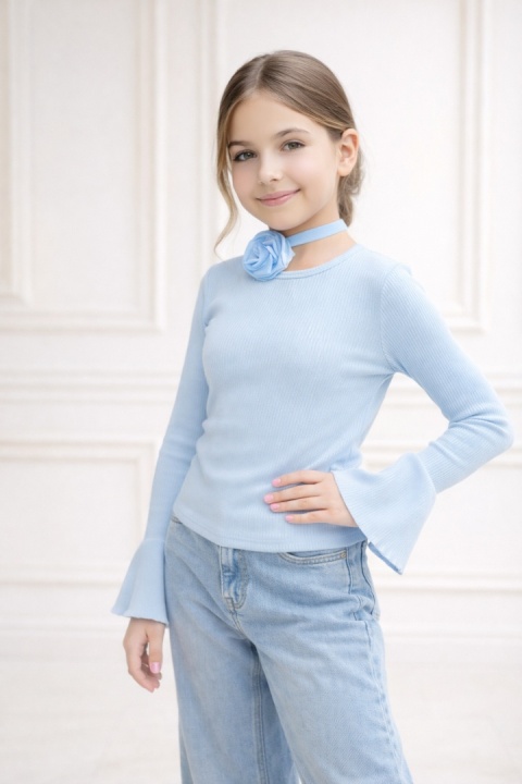 Bluzka dzianinowa dziewczęca prążek RÓŻA /kolor baby blue