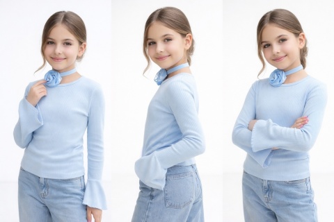 Bluzka dzianinowa dziewczęca prążek RÓŻA /kolor baby blue