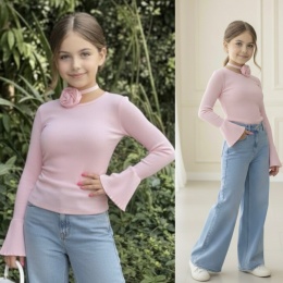 Bluzka dzianinowa dziewczęca prążek RÓŻA/kolor różowy