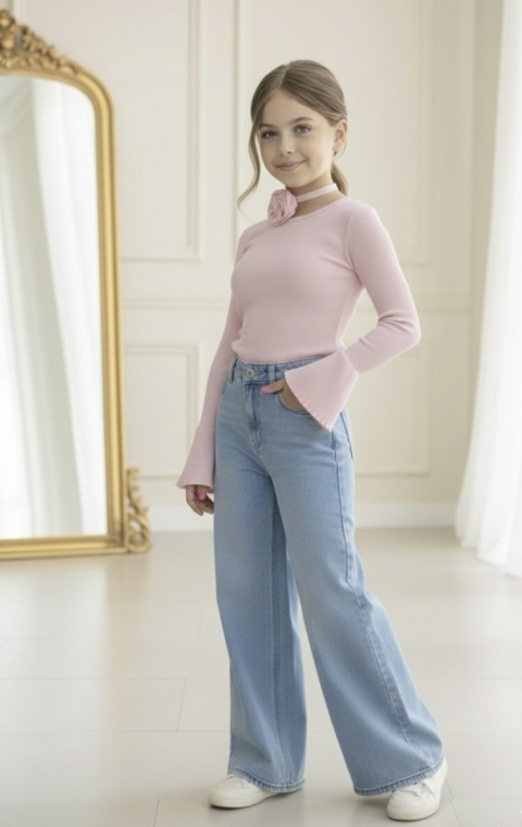 Bluzka dzianinowa dziewczęca prążek RÓŻA/kolor różowy