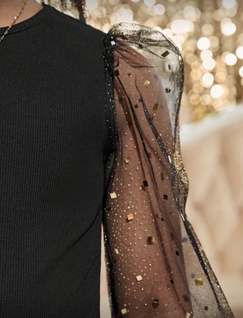 Bluzka świąteczna elegancka DZIEWCZĘCA tiulowe rękawy dzianina prążek