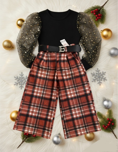 Bluzka świąteczna elegancka DZIEWCZĘCA tiulowe rękawy dzianina prążek