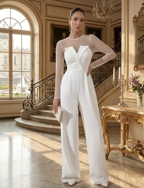 Damski kombinezon wizytowy biel tiul