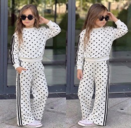 Dres dziewczęcy POLKA DOT kropki ecru/czerń