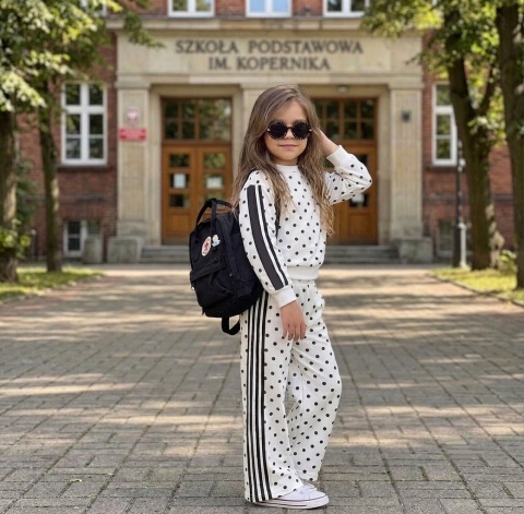 Dres dziewczęcy POLKA DOT kropki ecru/czerń