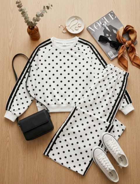 Dres dziewczęcy POLKA DOT kropki ecru/czerń