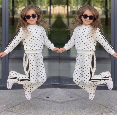 Dres dziewczęcy POLKA DOT kropki ecru/czerń