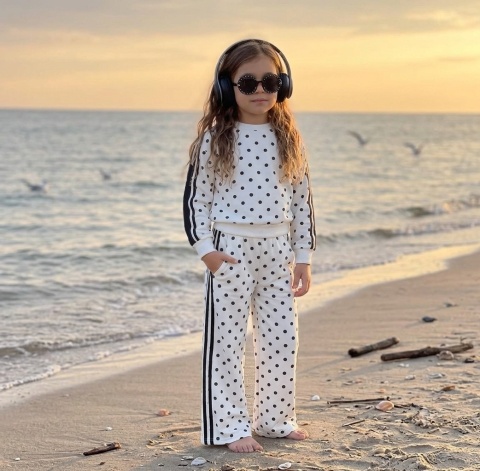 Dres dziewczęcy POLKA DOT kropki ecru/czerń