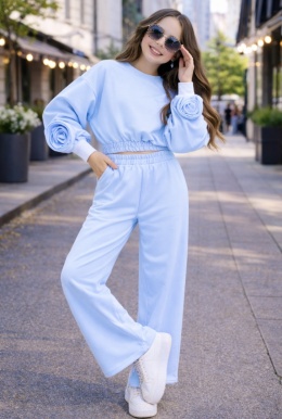 Dres wiosenny dziewczęcy RÓŻA- produkt polski, KOLOR BŁĘKIT